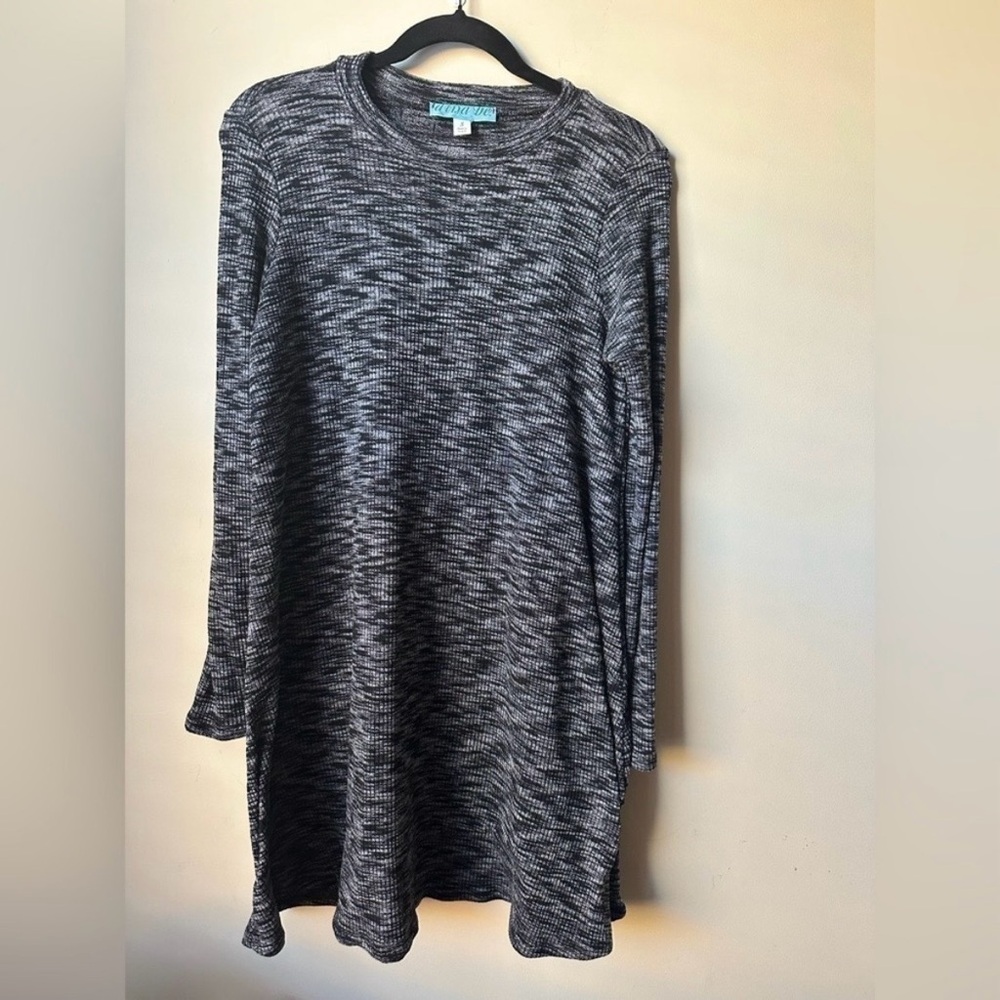 Dina Be Black and Gray Long Sleeve Sweater Dress stretchy lightweight CozyStyle
